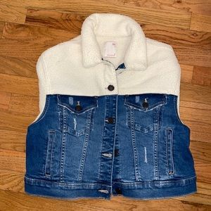 denim sherpa cropped jacket